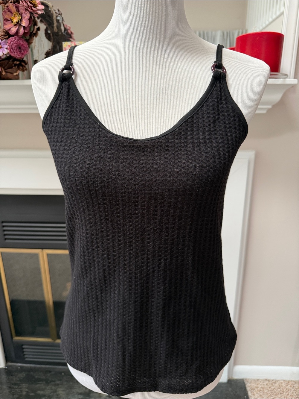 Black Waffle Knit Cami Tank Top - Women